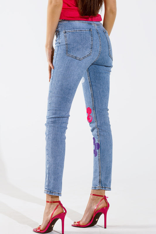 5 Pocket Jeans skinny With Flower Detail - Jeans