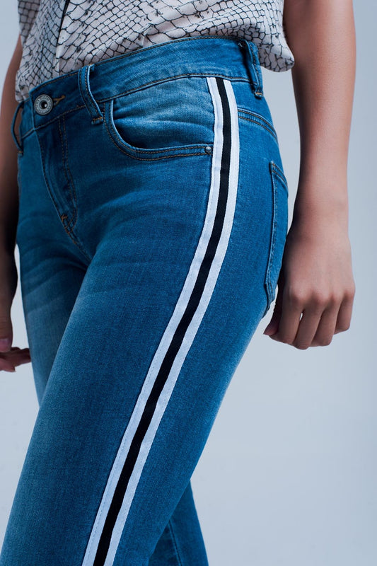Denim jeans with crinkled legs and side stripe - Denim