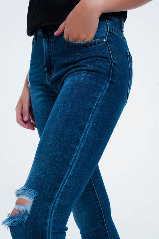 Distressed skinny fit jeans in mid wash - Denim