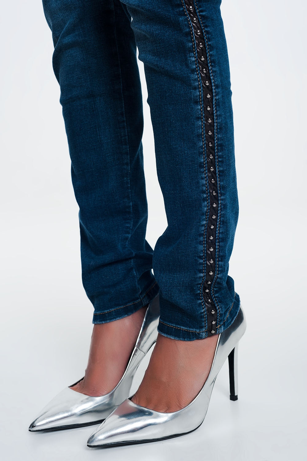 leather look studded Jeans - Denim