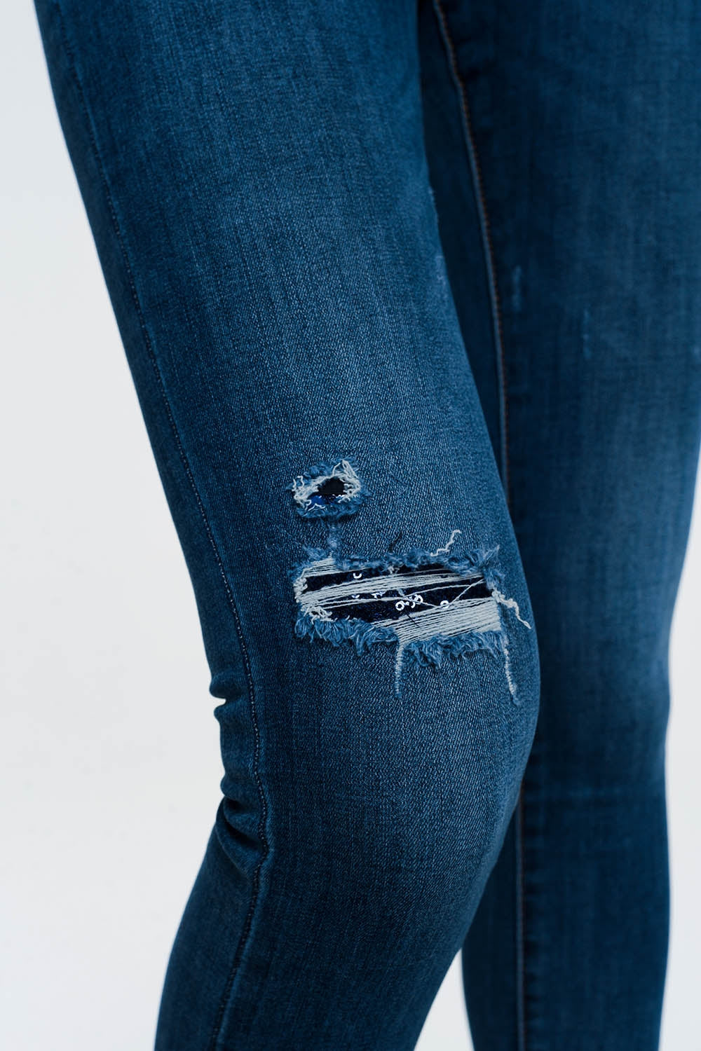Ripped skinny jeans in blue denim - Denim