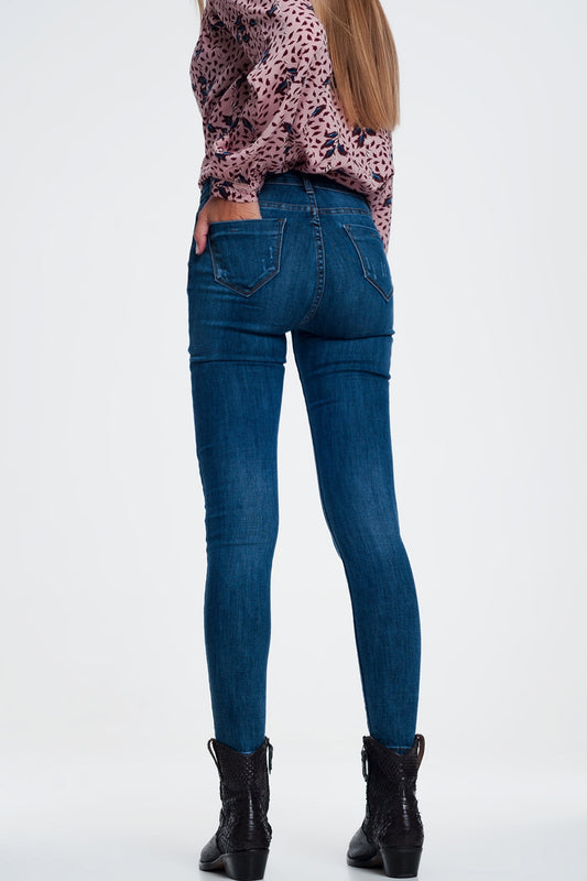 Ripped skinny jeans in blue denim - Denim