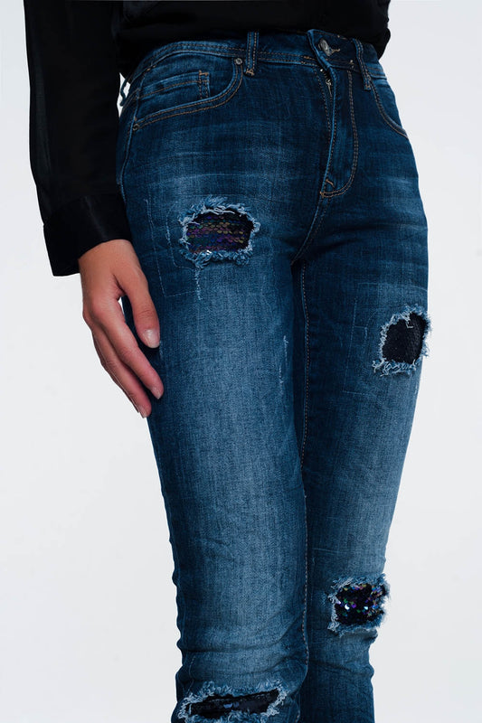 Jeans with sequins and rips - Denim