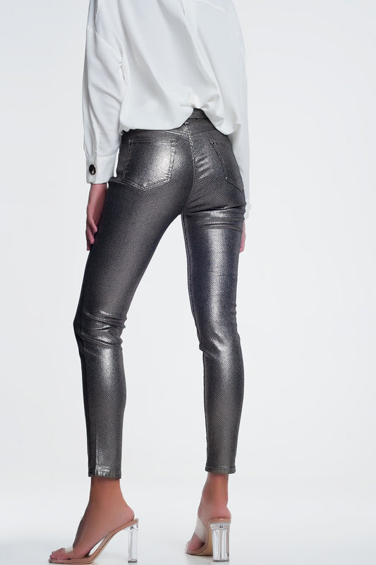 Silver trousers with snake print - Coloured Jeans