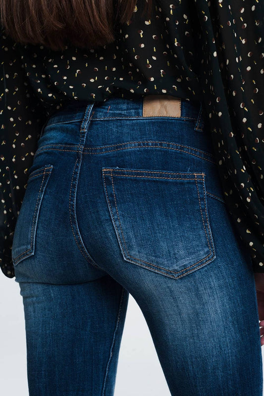 high waisted skinny jeans in dark stonewash blue - Denim