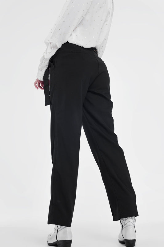 Black pants with wide legs and low hem - trousers