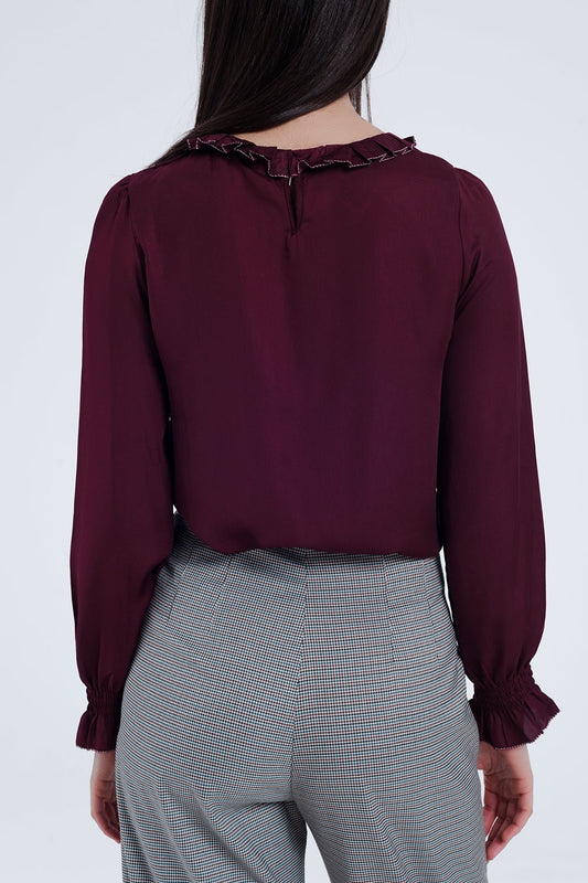Maroon shirt with neck and sleeve detailed ends - Shirts