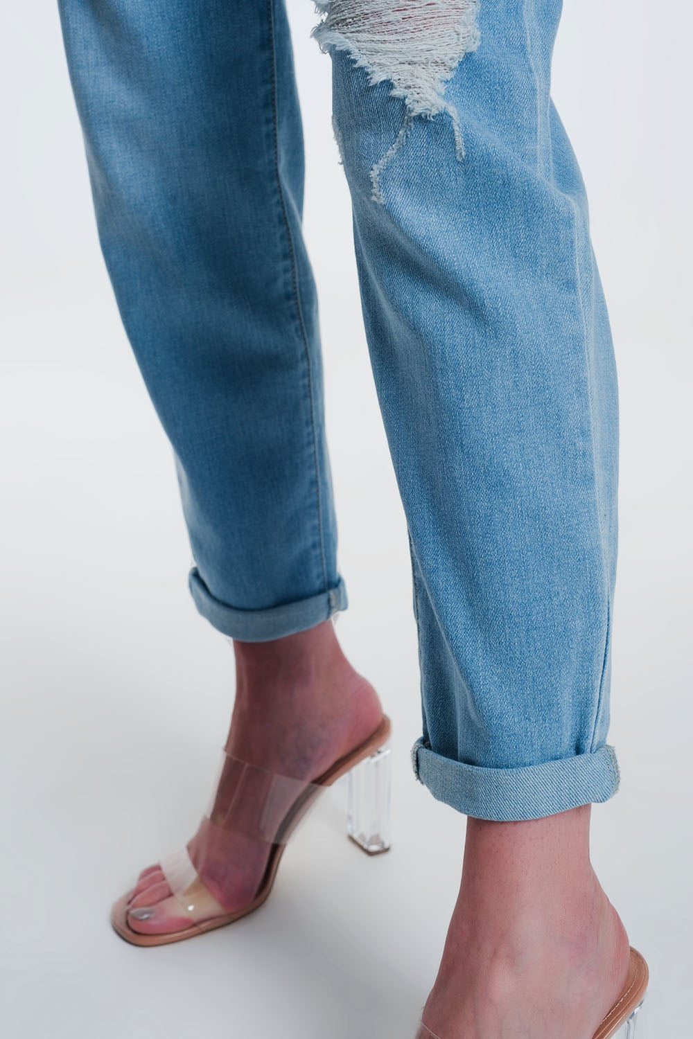 vintage ripped straight jeans with studs - Denim