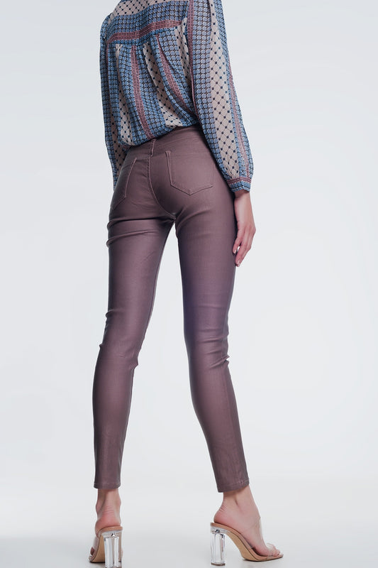 coated pants in pink - trousers