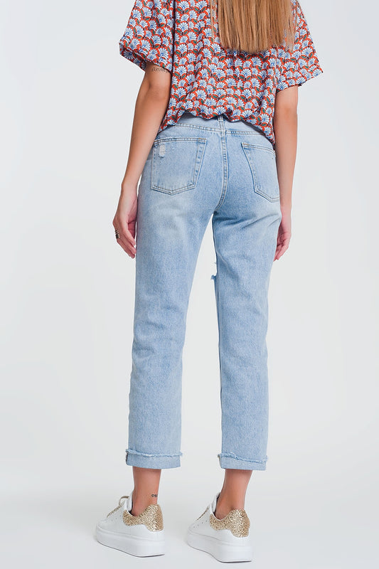 ripped straight jeans in light denim - Denim