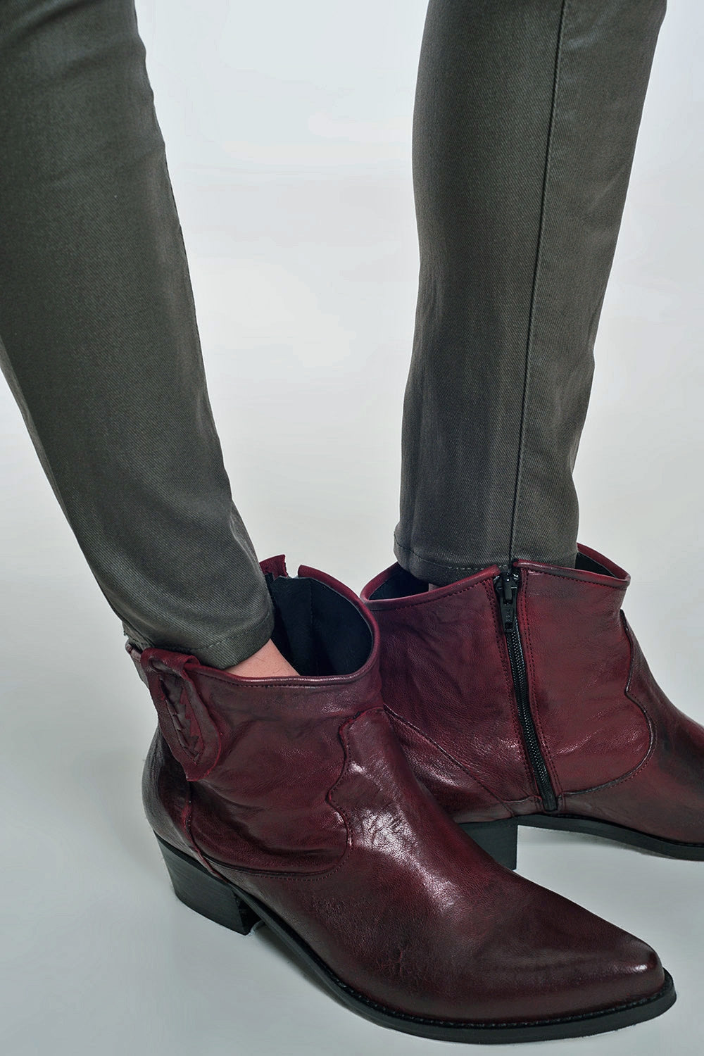 coated pants in khaki