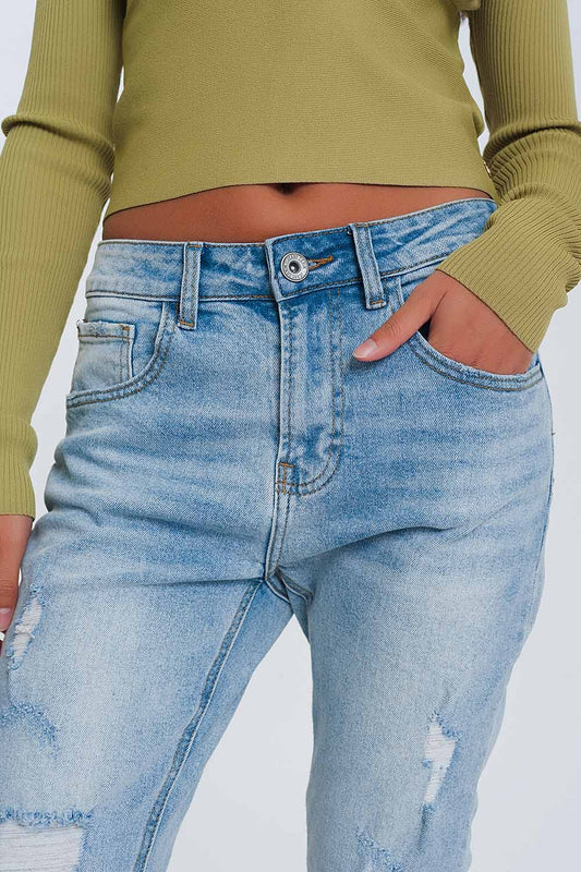 Ripped boyfriend jeans in light denim - Denim