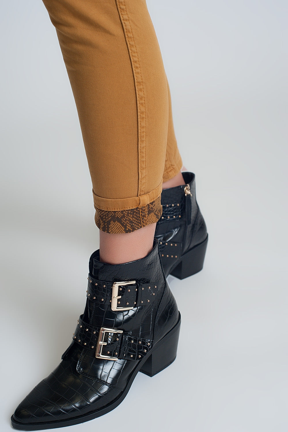 Mustard super skinny reversible pants with snake print - Coloured Jeans