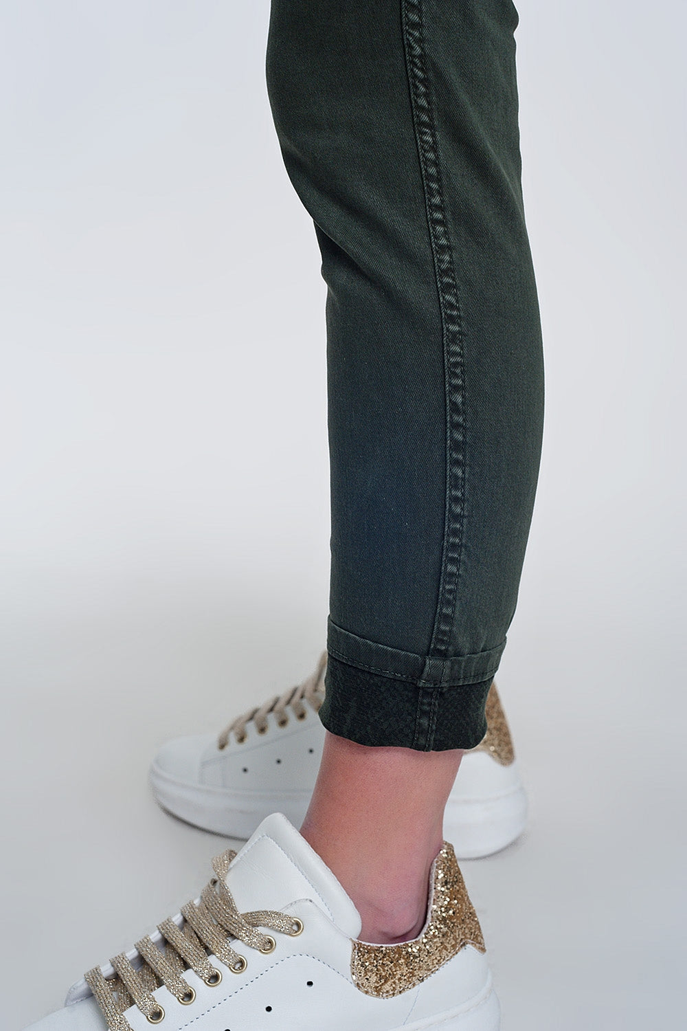 Khaki super skinny reversible pants with snake print - Coloured Jeans