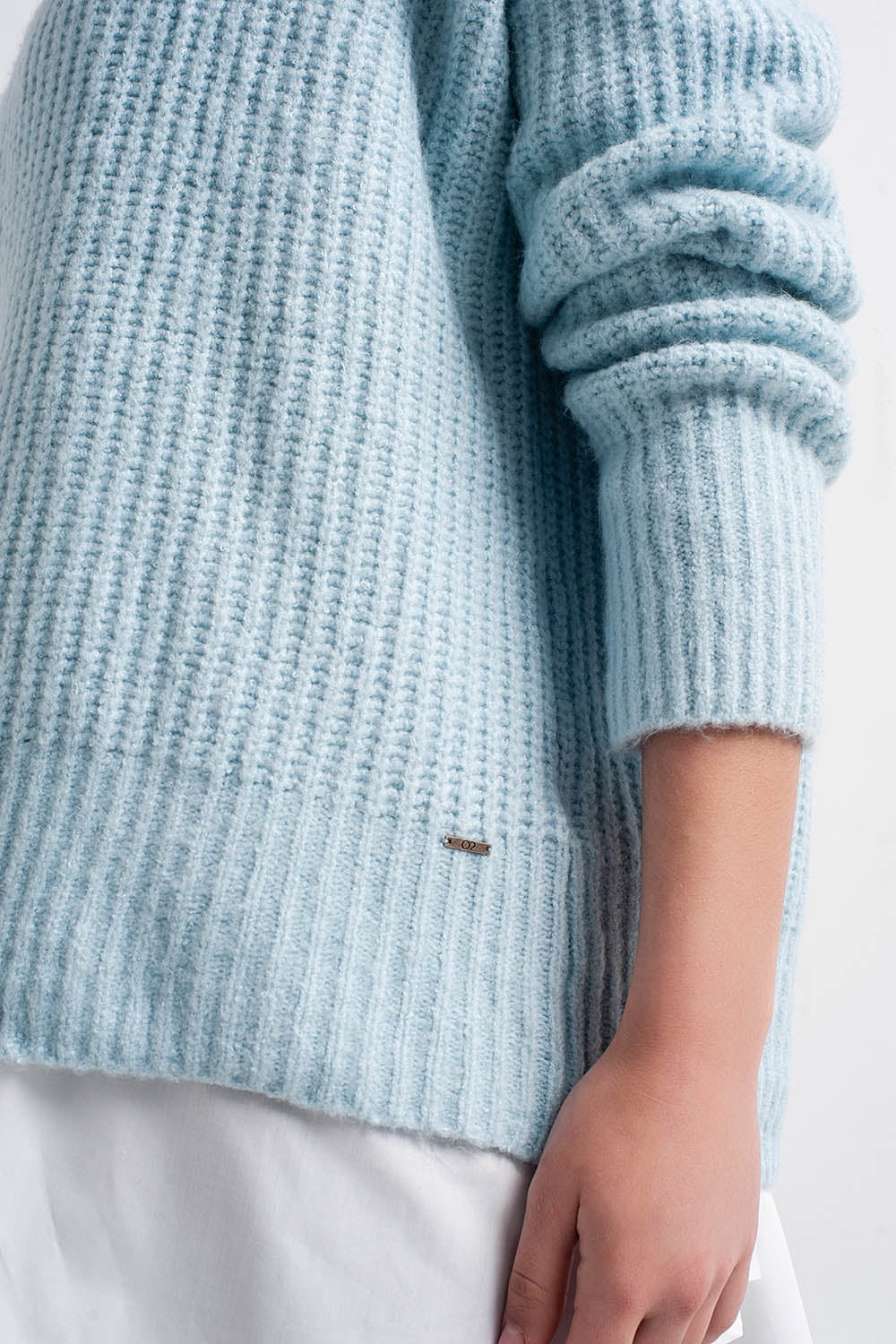 Turquoise round neck boyfriend sweater