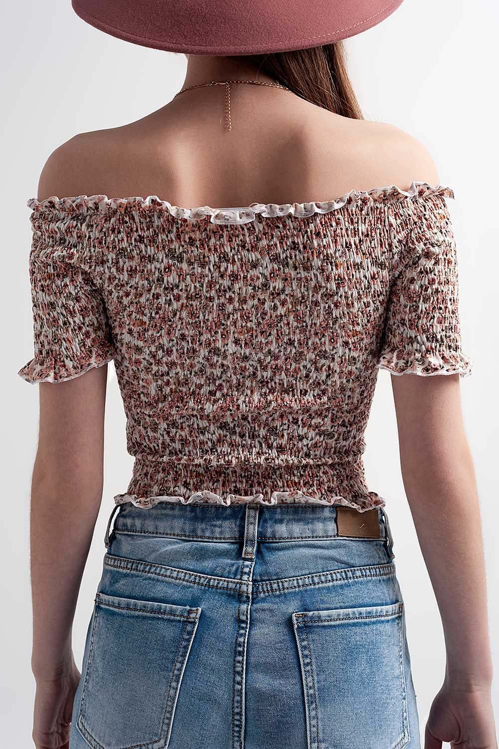 Ruched top in pink ditsy floral