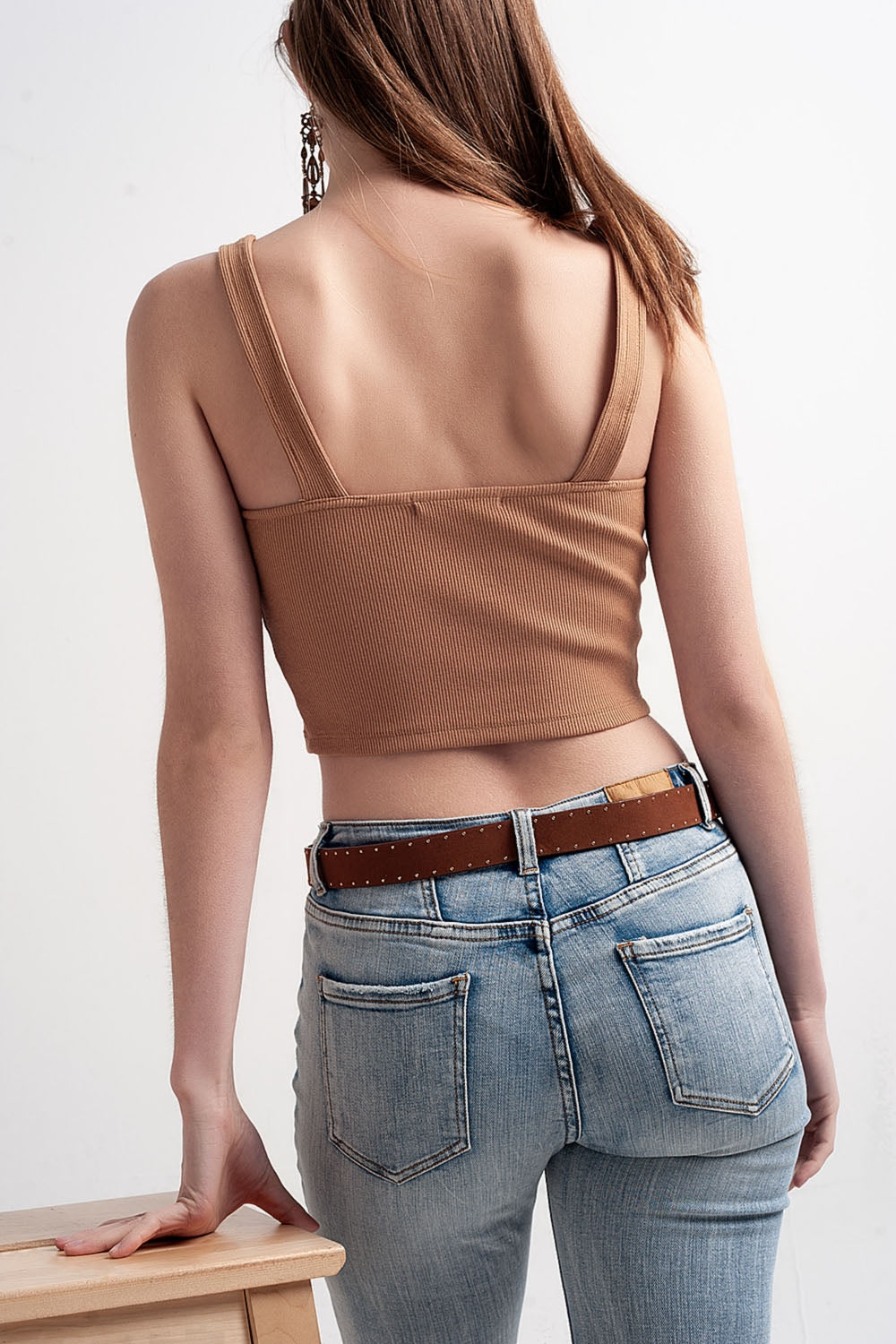 Rib crop top in beige