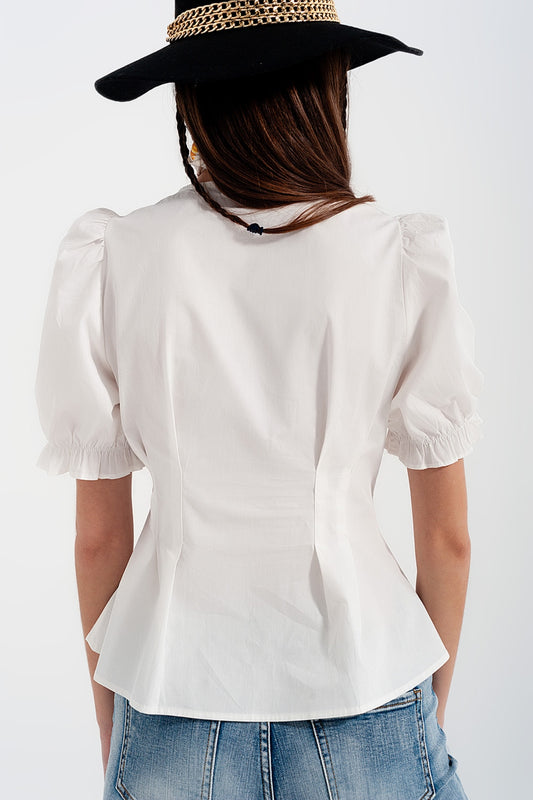 Poplin frill detail wrap blouse in cream - Shirts