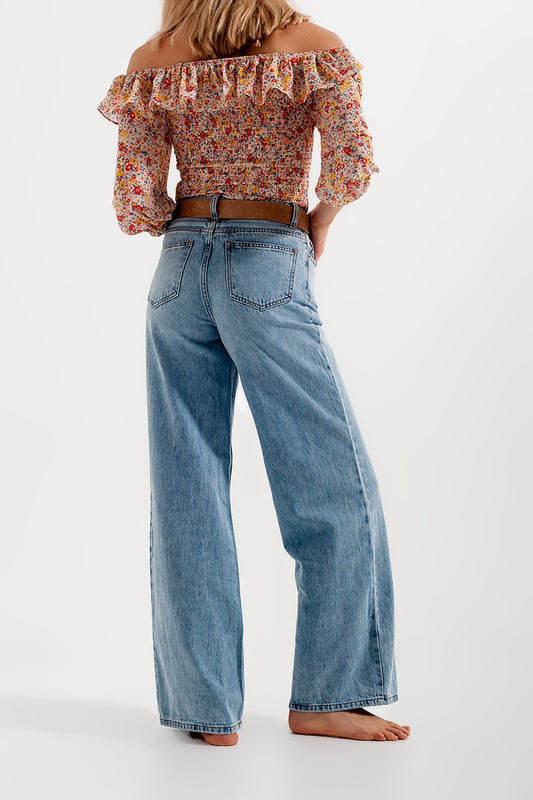 Wide leg jeans with high waist in light blue - Denim
