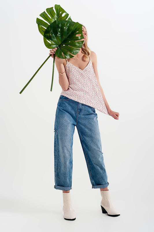 Relaxed fit side rip jeans in mid blue - Denim