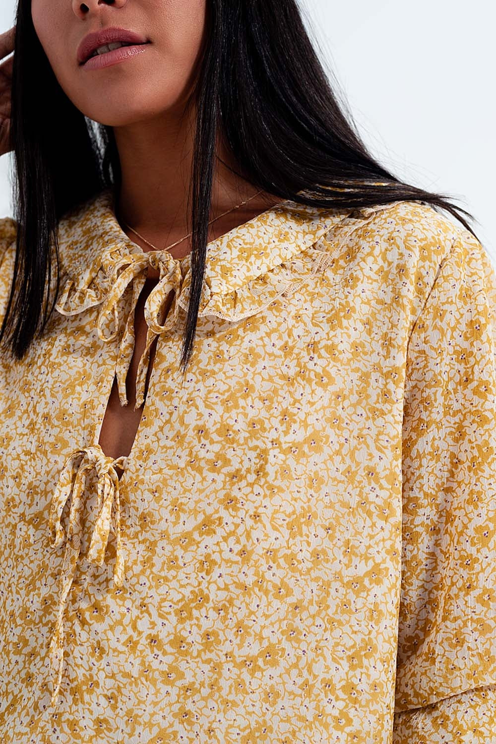 Tie front chiffon blouse in yellow floral print - Shirts