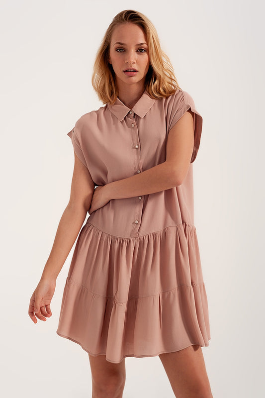 Tiered hem shirt dress in light pink - dress