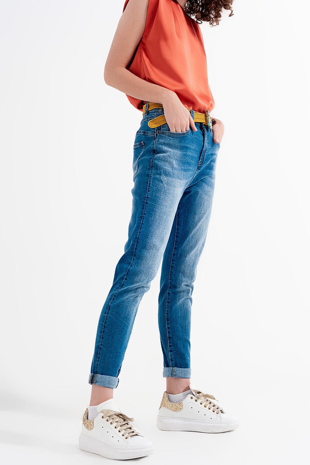 Skinny jeans in wash blue with abrasions - Denim