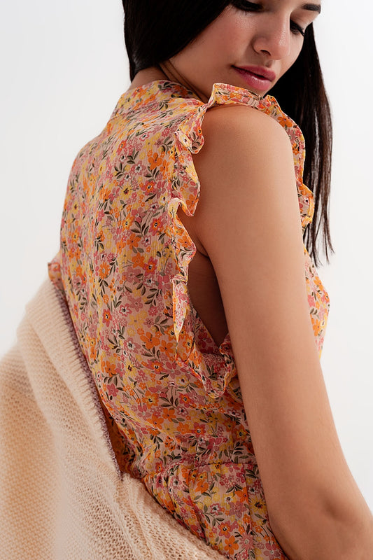 Mini dress with ruffle trims in vintage floral in coral - dress