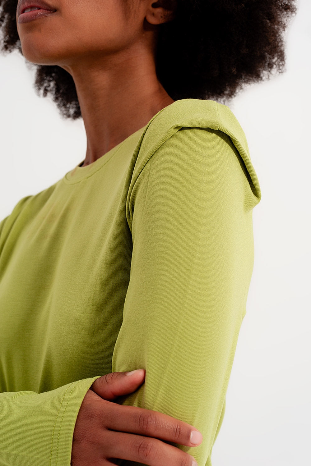 Long sleeve top with shoulder detail in green - top