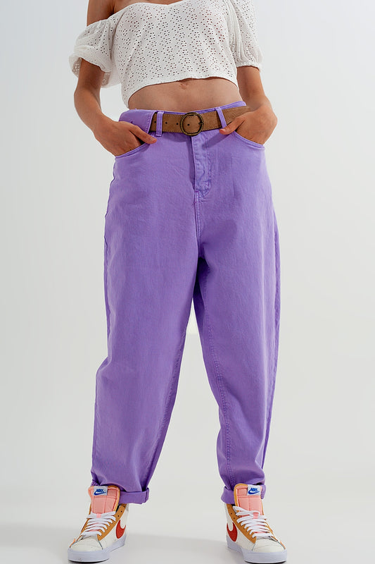 High waisted loose tapered leg jeans in purple - Coloured Jeans