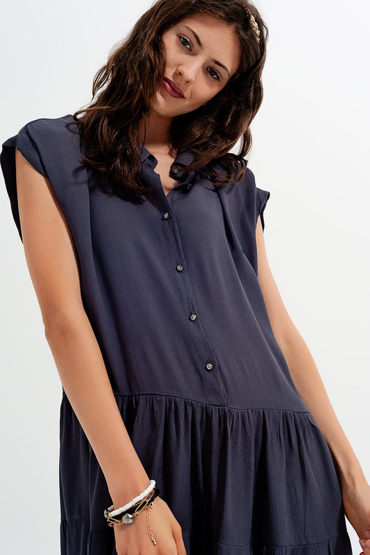 Tiered hem shirt dress in grey - dress