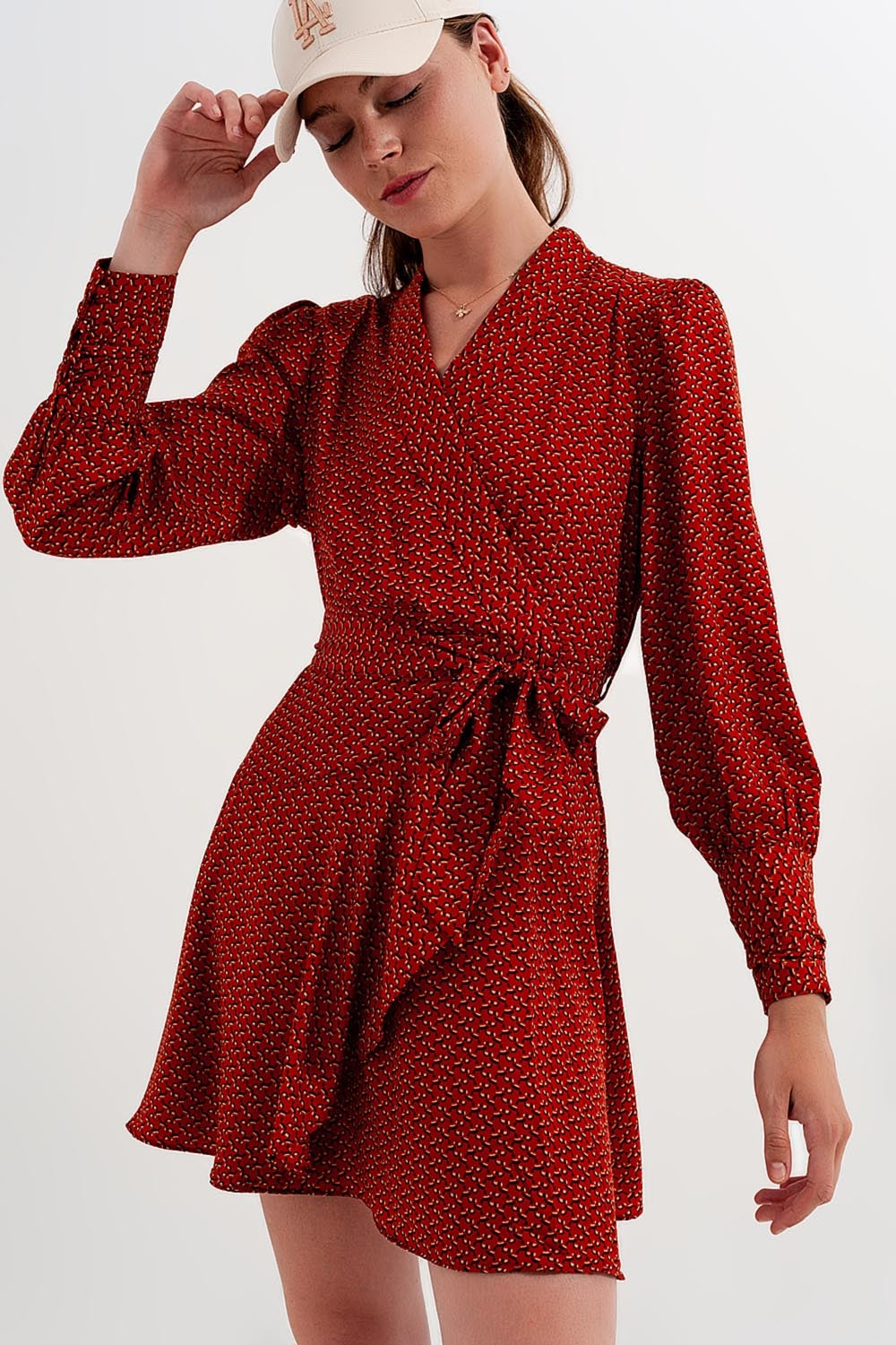 Wrap mini dress in geo print - dress