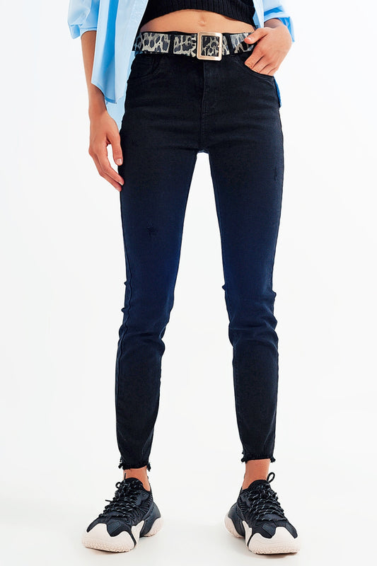 Black jagged hem skinny Stretch Jeans - Coloured Jeans