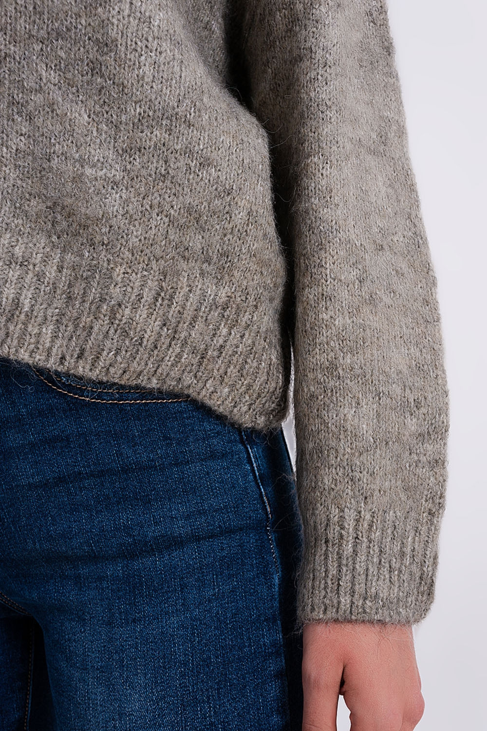 Khaki batwing fluffy sweater