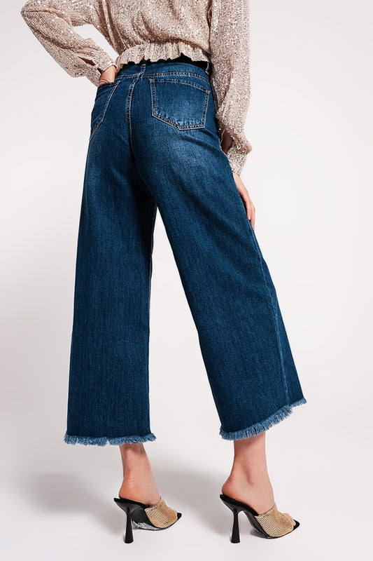 Fray hem Cropped jeans in blue - Denim