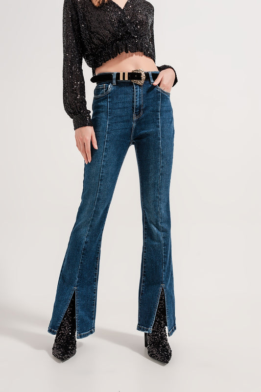 Flare jeans with split hem - Denim