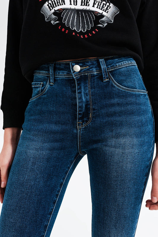 High waisted skinny jeans in mid blue - Denim