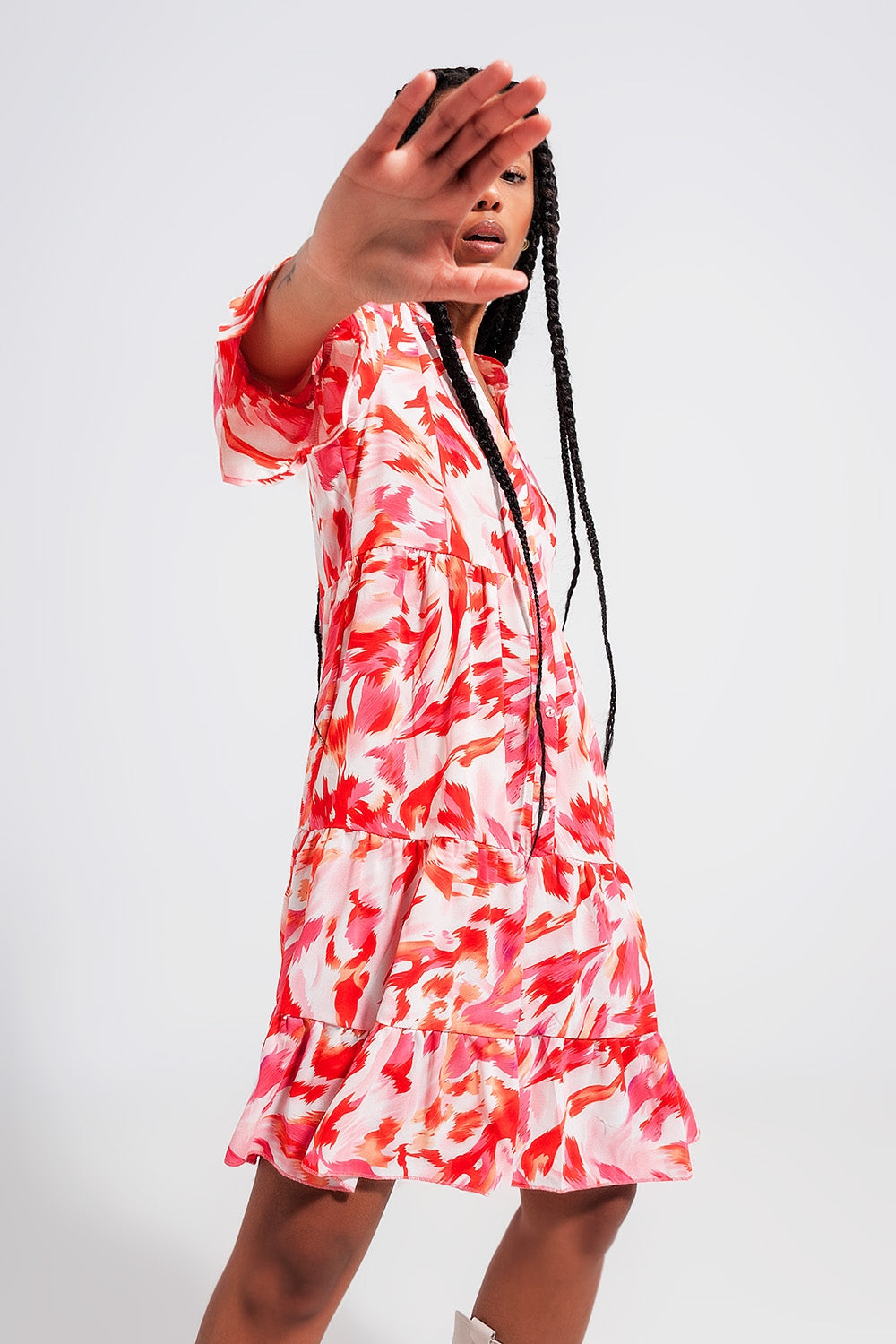 Tiered mini dress in fuchsia - dress