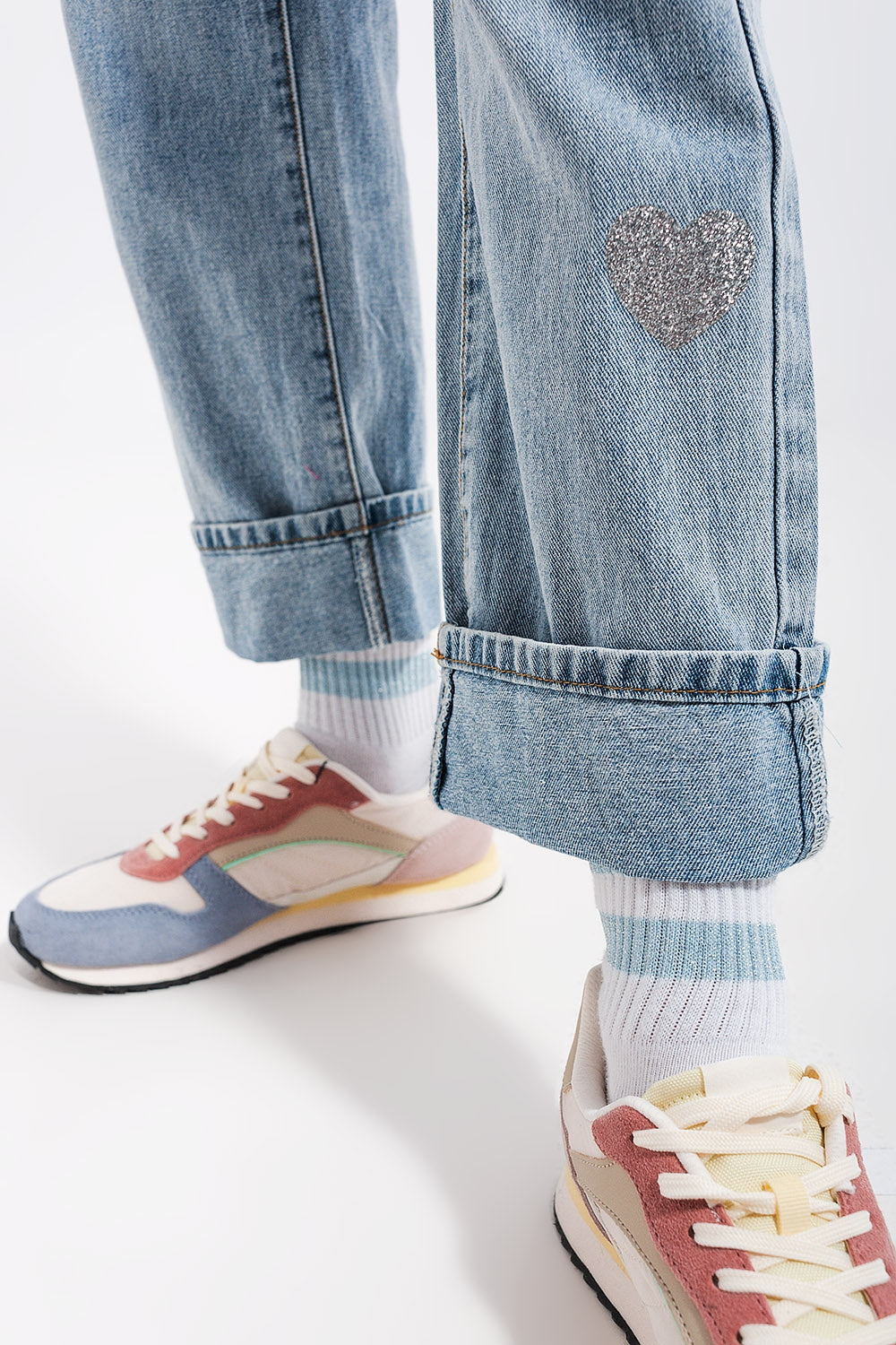 90s jean in heart print - Denim