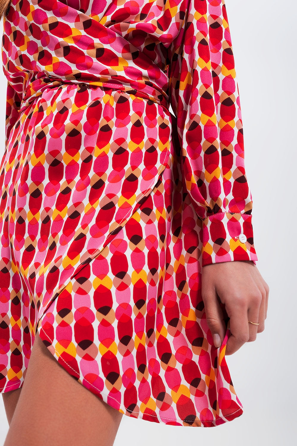 Button front tie waist printed dress in red - dress