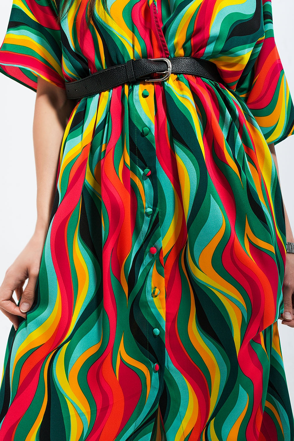 Shirt dress in green abstract swirl print - dress
