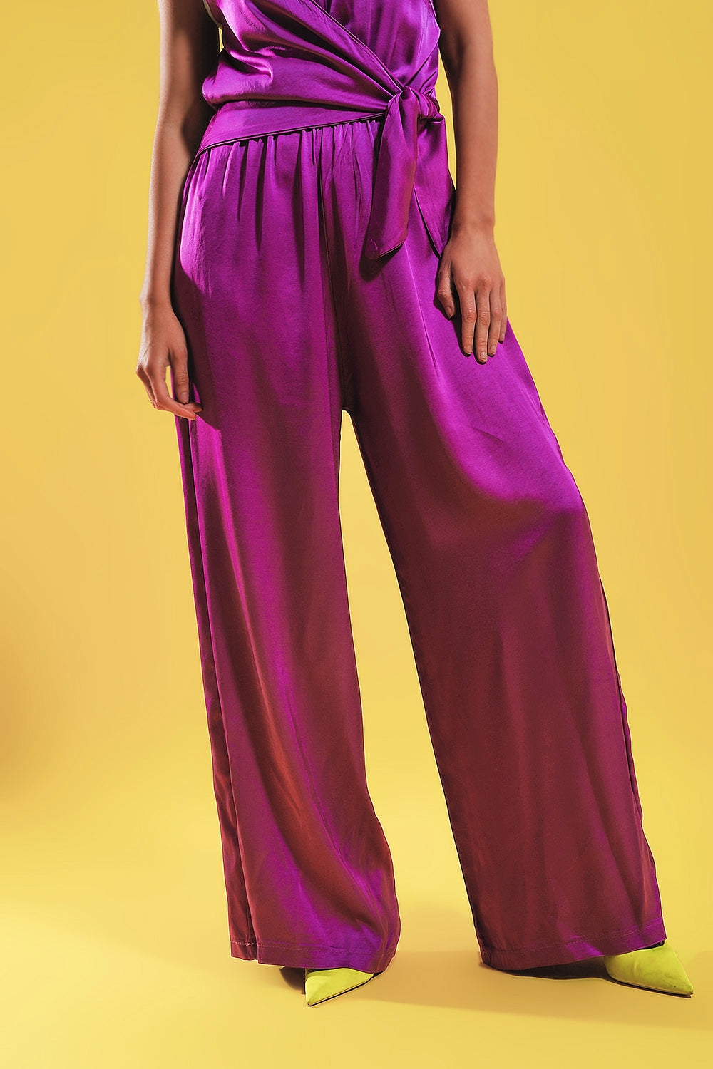 Satin cami strap jumpsuit in fuchsia - jumpsuit