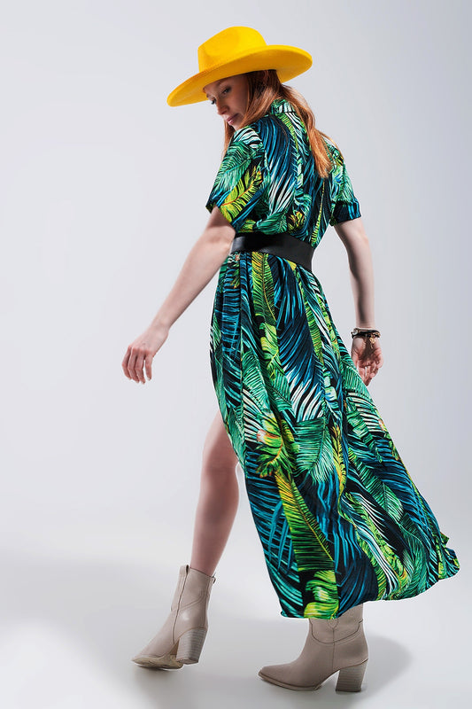 Maxi shirt dress in tropical print - dress