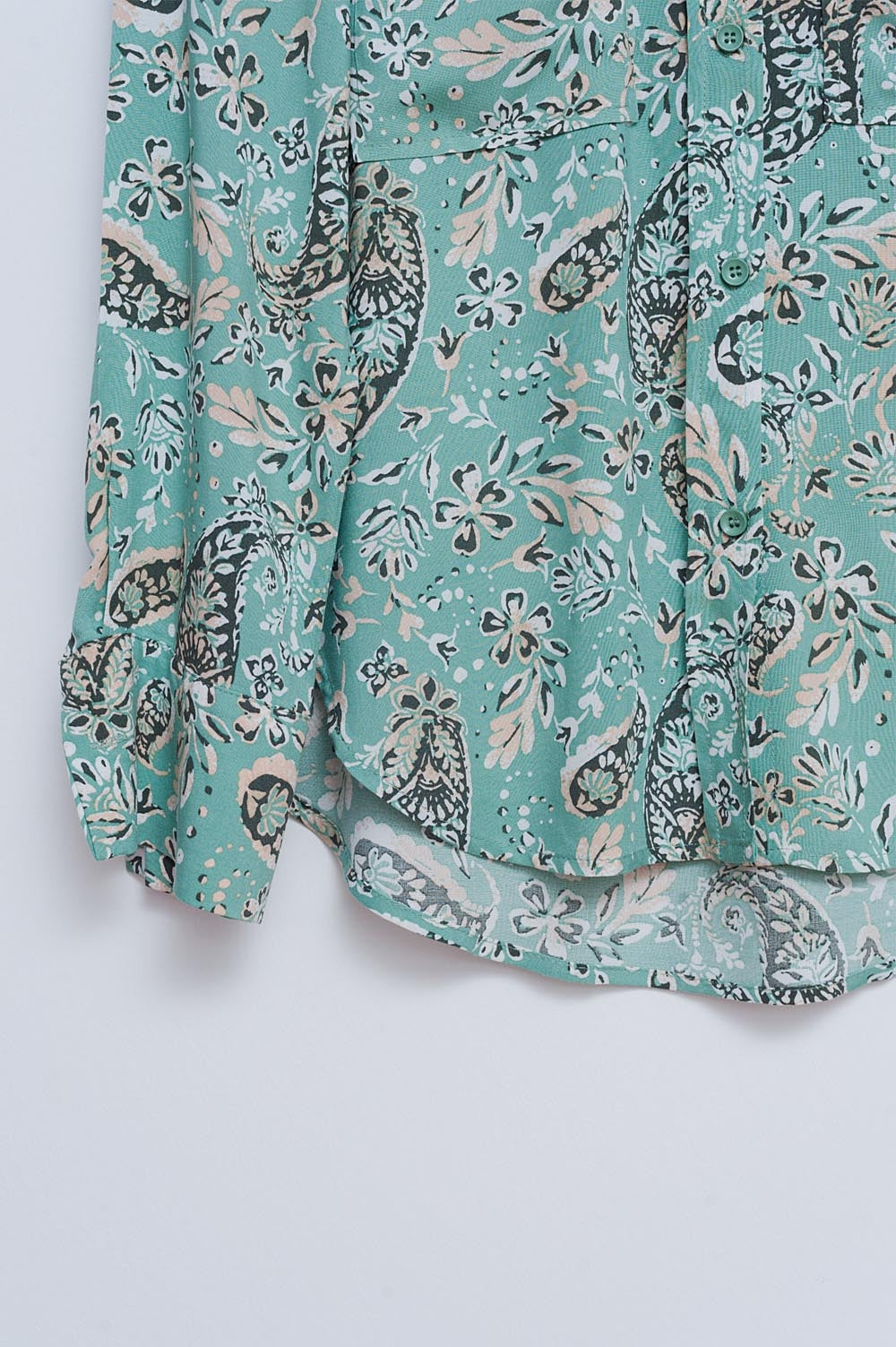 Chemise à manches longues à imprimé floral cachemire mélangé vert