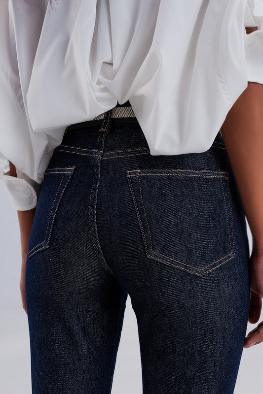 High waisted basic jean in dark blue - Denim