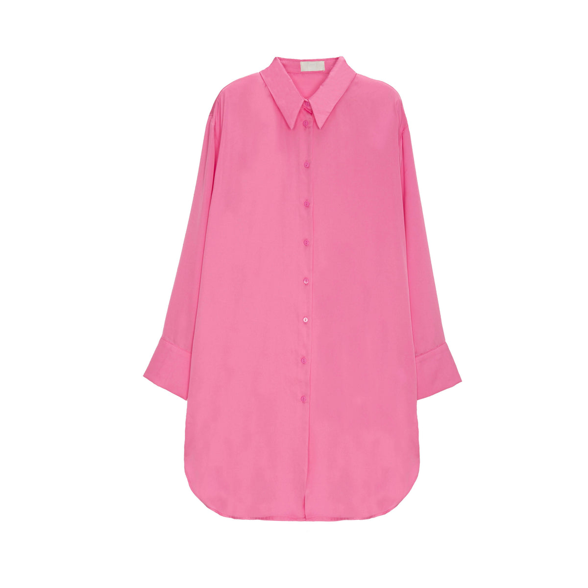 Long sleeve satin button front shirt in pink - Shirts