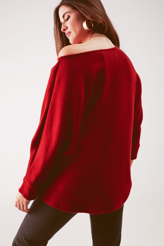 Boat neck batwing sweater in red orange - jumper