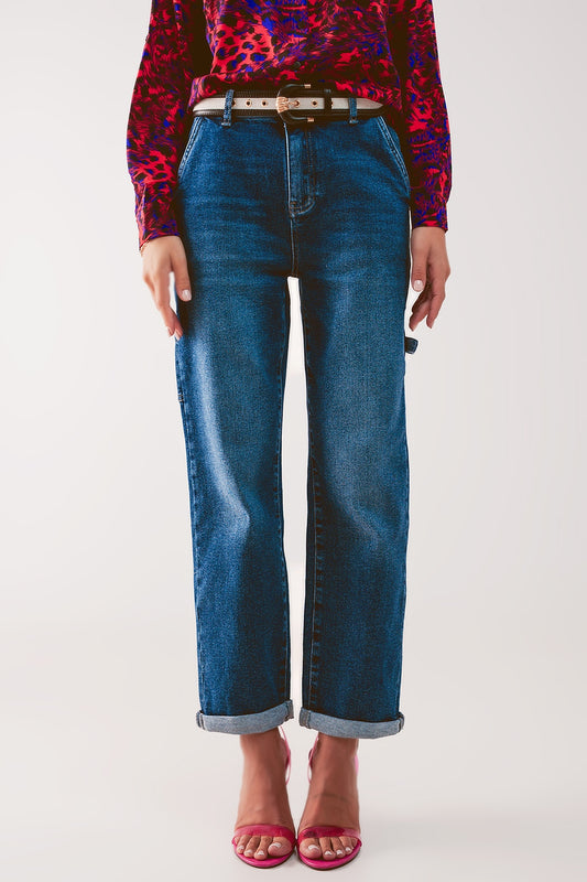 Cotton boyfriend jeans with stretch in medium blue - Denim