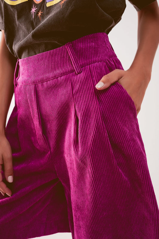 Longline short in fuchsia cord - trousers