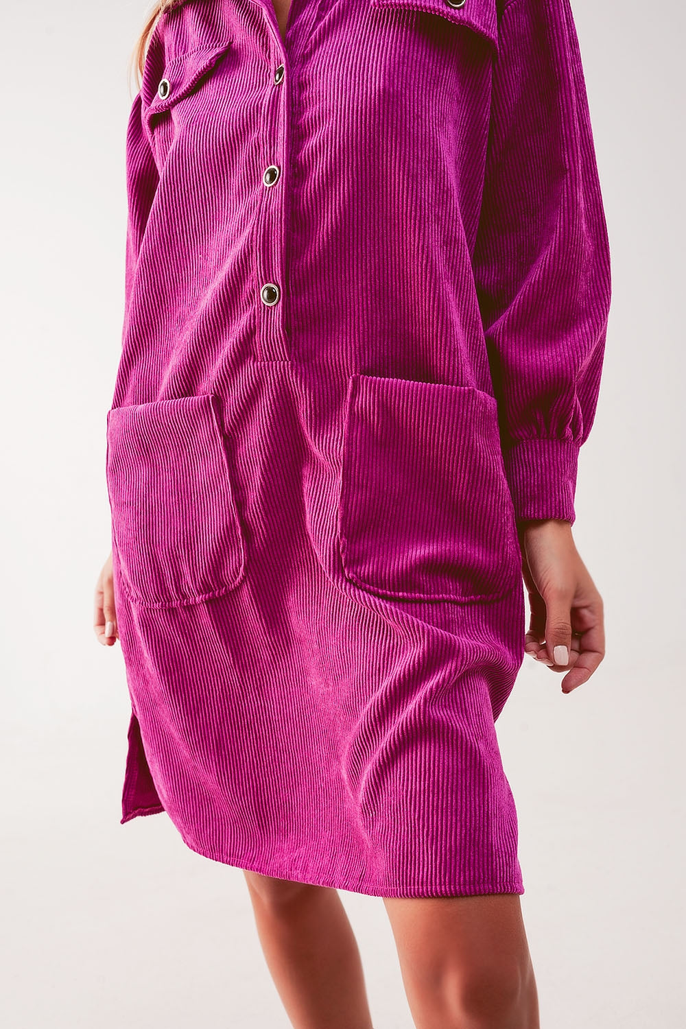 Cord mini shirt dress in fuchsia - dress
